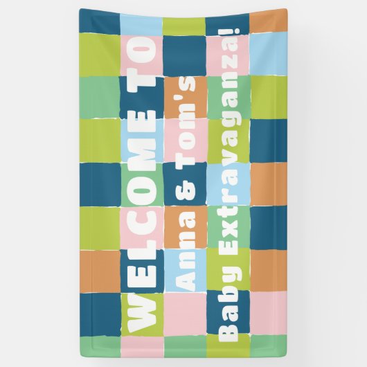 Kleurrijke Checkers blokpatroon Baby shower Spandoek (Verticaal)