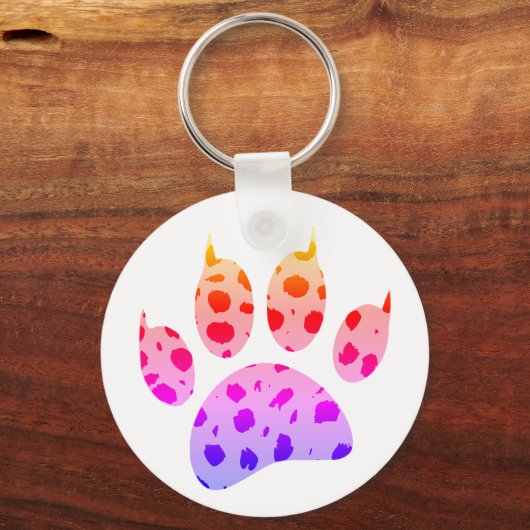 Kleurrijke Cheetah Paw Print Sleutelhanger (Voorkant)
