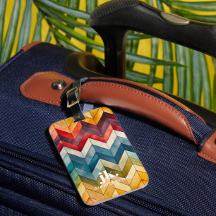 Kleurrijke Chevron Monogram Regenboog Bagagelabel