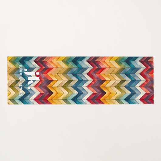  Kleurrijke Chevron Monogram Regenboog Yogamat (Achterkant (horizontaal))