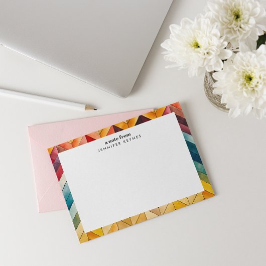 Kleurrijke Chevron Naam Monogram Notitiekaartje