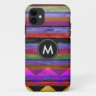 kleurrijke Chevron Stripes op hout #12 iPhone 11 Hoesje