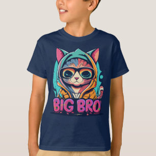 Kleurrijke Chibi Hooded Cat Big Bro T-shirt
