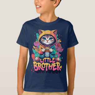 Kleurrijke Chibi Hooded Kat Kleine Broer T-shirt