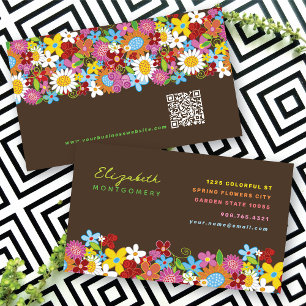 Kleurrijke Chic Fun Whimsical Lentebloemen Tuin Visitekaartje