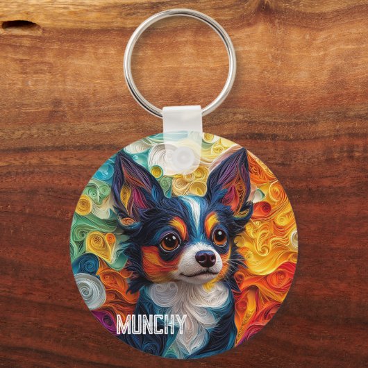 Kleurrijke Chihuahua Dog Portret Sleutelhanger (Achterkant)