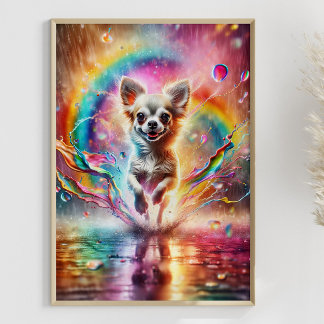 Kleurrijke Chihuahua Rainbow Splatter Art Custom Poster