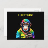 Kleurrijke Chimpansee met een Phone-Funny- Briefkaart (Voorkant / Achterkant)