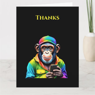 Kleurrijke Chimpansee met een Phone-Funny- Kaart