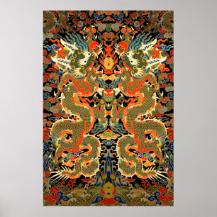 Kleurrijke Chinese Aziatische Draak Kunst Poster