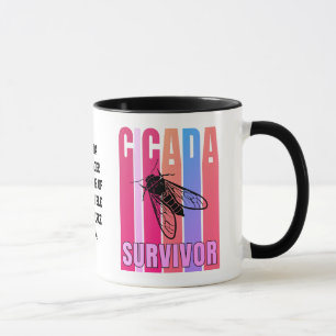 Kleurrijke CICADA SURVIVOR met aangepaste tekst Mok