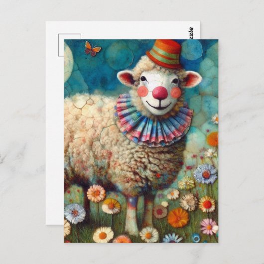 Kleurrijke Circus Clown Schaap Briefkaart (Voorkant / Achterkant)