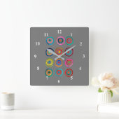 Kleurrijke cirkelregenboogwaterverf vierkante klok (Huis)