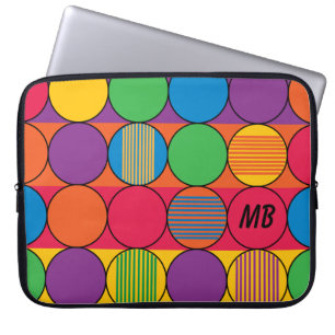 Kleurrijke Cirkels en Strepen en Initialen Laptop Sleeve