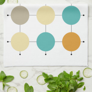 Kleurrijke cirkels op zwarte lijnen midden in de e theedoek