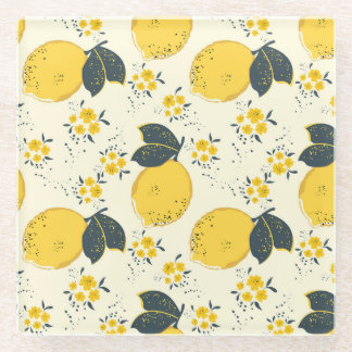 Kleurrijke citrus, citroenbloem patroon. glazen onderzetter