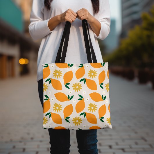 Kleurrijke Citrus Lemon en Daisy Floral Pattern Draagtas