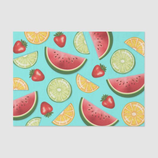 Kleurrijke citrusvruchten met meloen en aardbeien tissuepapier (Voorkant)