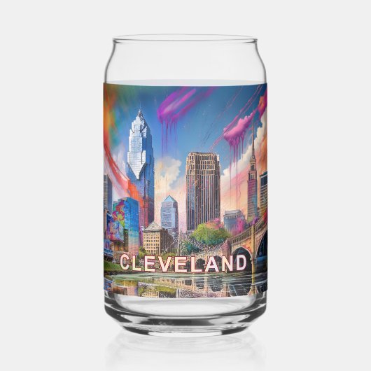 Kleurrijke Cleveland Skyline Blikvorm Glas (Voorkant)