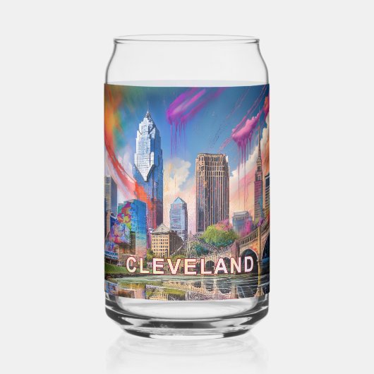 Kleurrijke Cleveland Skyline Blikvorm Glas (Achterkant)