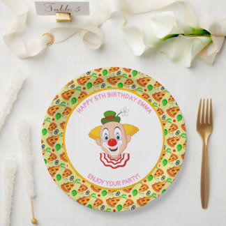 Kleurrijke Clown Pizza Verjaardagsfeestje Kleine M Papieren Bordje