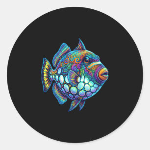 Kleurrijke clown trigger vis abstracte oceaan kuns ronde sticker