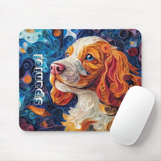 Kleurrijke Cocker Spaniel Papier Quilling Portret Muismat (Met muis)