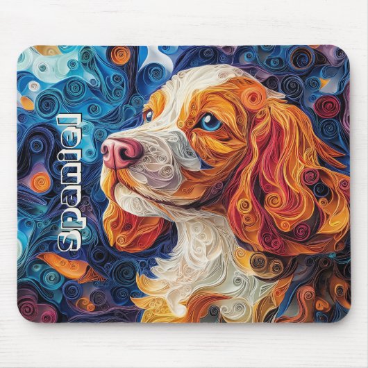 Kleurrijke Cocker Spaniel Papier Quilling Portret Muismat (Voorkant)