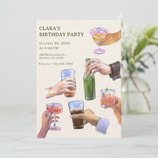 Kleurrijke cocktail proost verjaardag kaart (Staand voorkant)