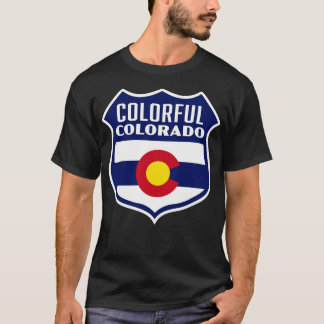 Kleurrijke Colorado Retro Flag Shield Blauw T-shirt