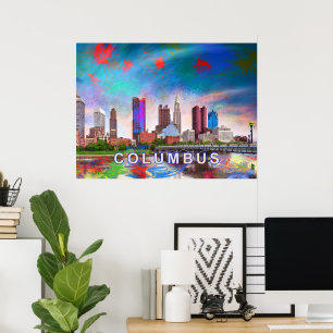 Kleurrijke Columbus Ohio Silhouet Abstracte Kunst Poster