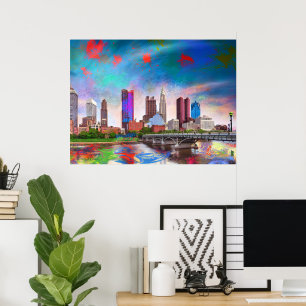 Kleurrijke Columbus Ohio Silhouet Abstracte Kunst Poster