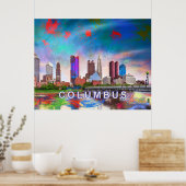Kleurrijke Columbus Ohio Skyline Abstracte kunst Poster (Keuken)
