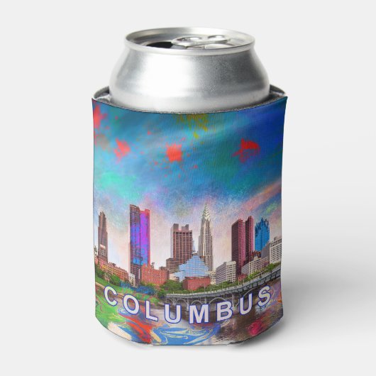 Kleurrijke Columbus Skyline Abstracte kunst Blikjeskoeler (Blikje Voorkant)