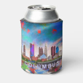 Kleurrijke Columbus Skyline Abstracte kunst Blikjeskoeler (Blikje Achterkant)