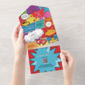 Kleurrijke Comic Book Pop Art Bruiloft All In One Uitnodiging (Afscheurbaar)