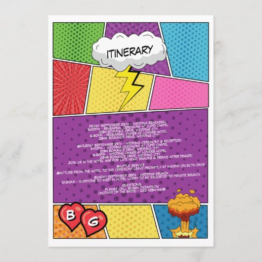 Kleurrijke Comic Book Pop Art Bruiloft Route Programma (Achterkant)