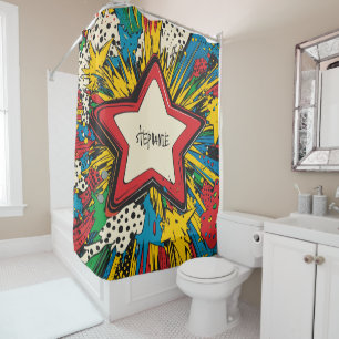 Kleurrijke Comic Pop Art Starburst Explosion Douchegordijn
