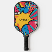 Kleurrijke Comic Style Blauw Rood Geel Monogram Pickleball Paddle (Voorkant)