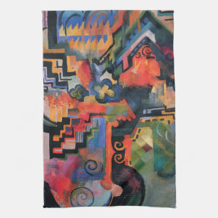 Kleurrijke compositie door August Macke, Vintage K Theedoek