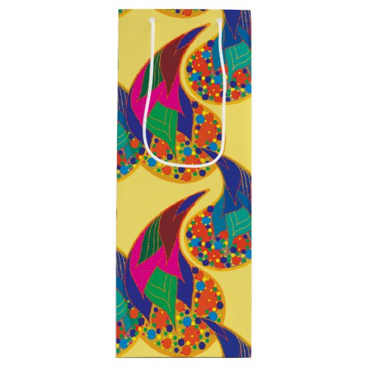 Kleurrijke confetti abstracte Paisley Rainbow-drup Wijn Cadeautas (Voorkant)