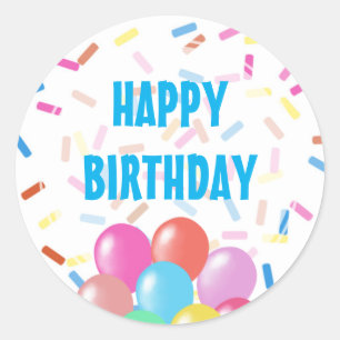 Kleurrijke Confetti & Ballonnen Happy Birthday Boy Ronde Sticker