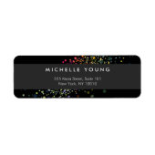 Kleurrijke Confetti Bokeh op Black Modern Etiket (Voorkant)