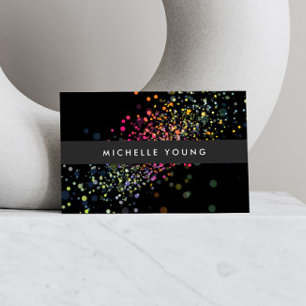 Kleurrijke Confetti Bokeh op Black Modern Visitekaartje