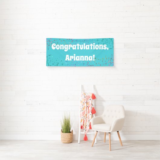 Kleurrijke Confetti Bright Turquoise Gefeliciteerd Spandoek (Insitu)