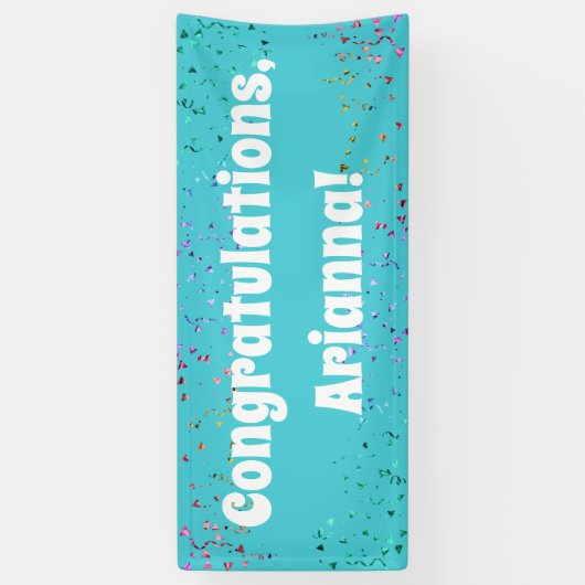 Kleurrijke Confetti Bright Turquoise Gefeliciteerd Spandoek (Verticaal)
