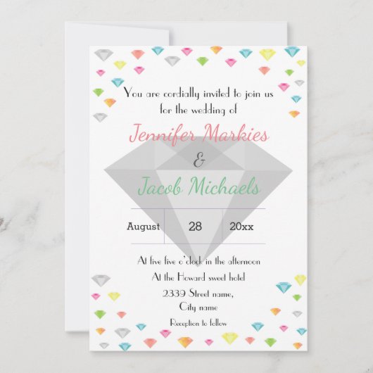 Kleurrijke Confetti & Diamond bruiloft uitnodiging (Voorkant)