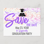 Kleurrijke Confetti Graduparty sparen Datum A Aankondigingskaart (Voorkant)