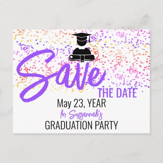 Kleurrijke Confetti Graduparty sparen Datum A Aankondigingskaart (Voorkant)