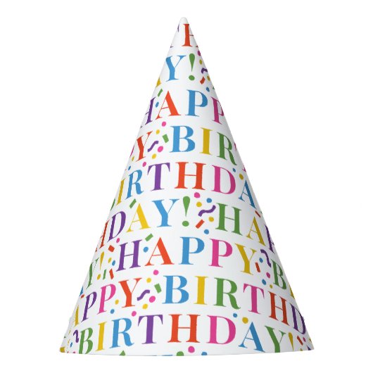 Kleurrijke Confetti Happy Birthday Feesthoedjes (Voorkant)